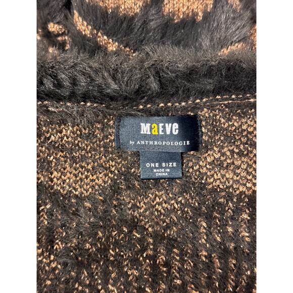 Anthropologie Sweater OS One Size Women Maeve Brown Gold Metallic Fuzzy Cardigan - Picture 7 of 8